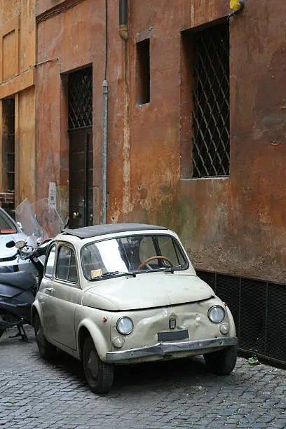 "Tiny white vintage car parked in Rome, Italy-OTHER cute Italian cars and scooters:"