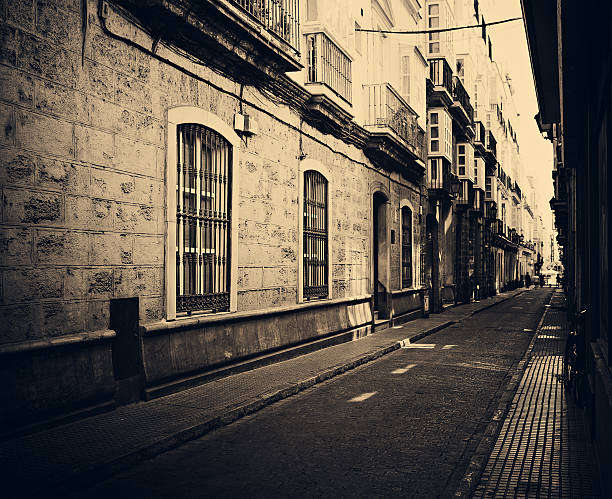 street view in cadiz old town - spainsepia process and vignette