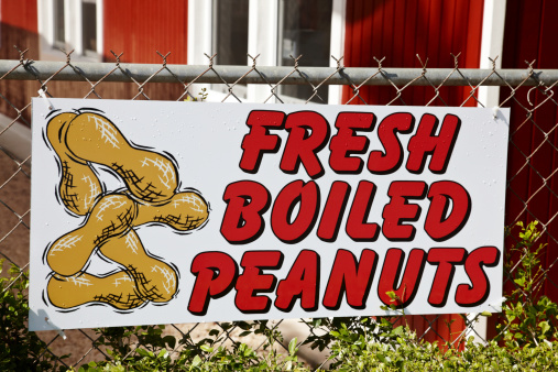 Sign advertising fresh boiled peanuts for sale