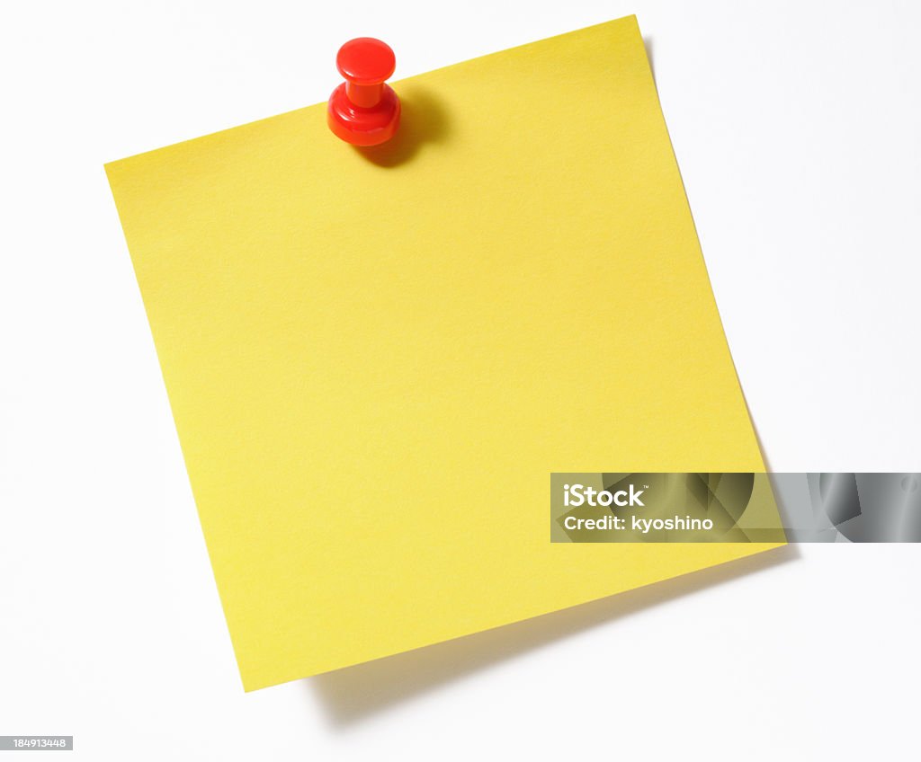 絶縁ショットのブランク黄色粘着性注意にレッドの画鋲 - 付箋紙のロイヤリティフリーストックフォト