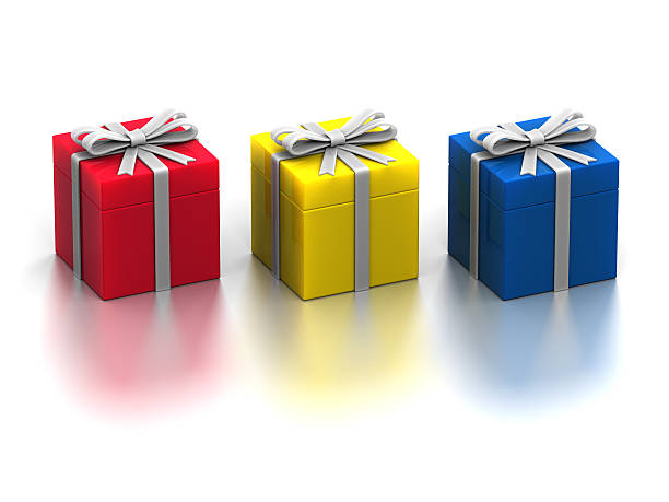 Three Colourful and Elegant Giftboxes stock photo