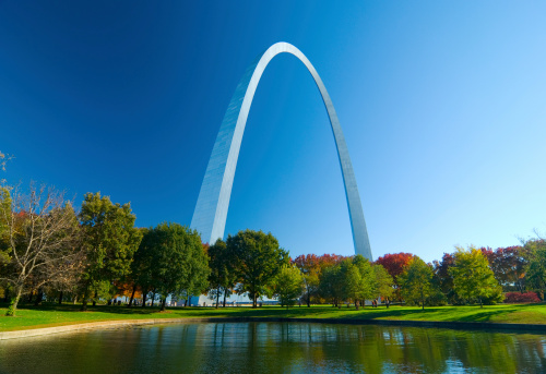 Downtown St. Louis, Missouri, USA viewed from below the arch.