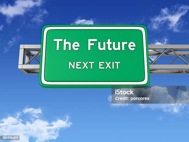 Road Sign With The Future And Sky Stock Photo - Download Image Now - Road Sign, The Way Forward, Forecasting