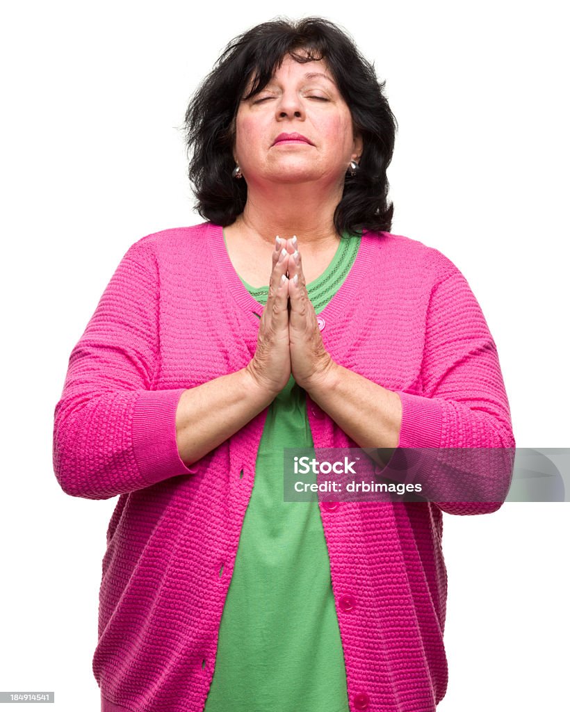 Praying Woman Portrait of a woman on a white background. http://s3.amazonaws.com/drbimages/m/bb.jpg 50-54 Years Stock Photo