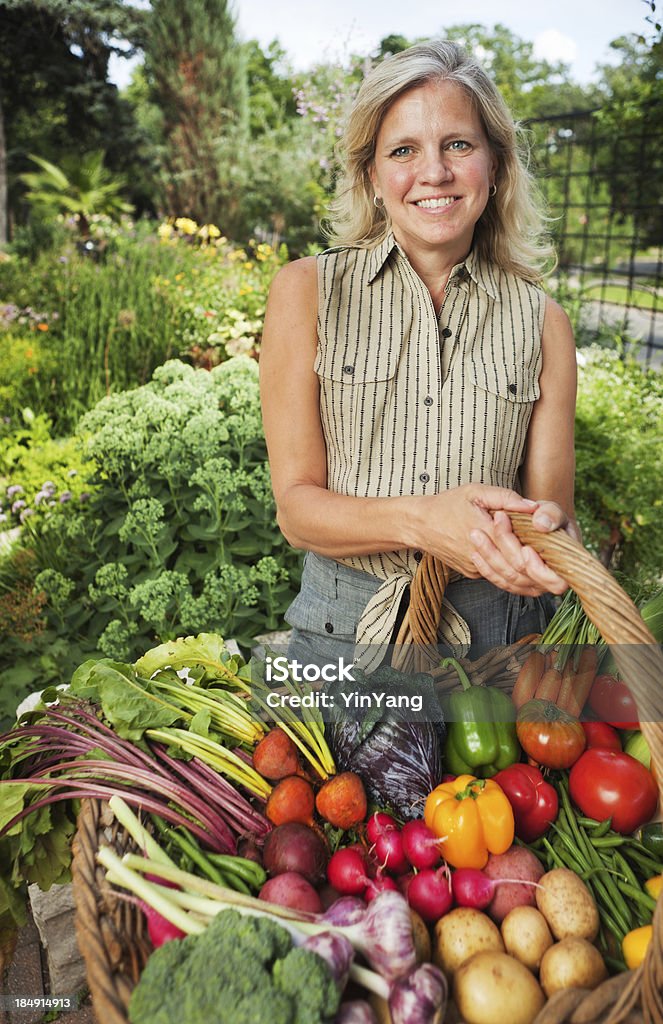 Home Gardener récolter des légumes du jardin d'été - Photo de Adulte libre de droits