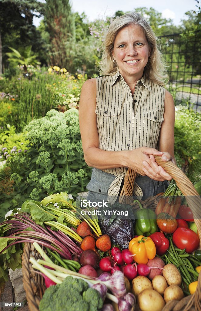 홈화면 Gardener 수확 신선한 여름 야채면 메트로폴리스 가든 - 로열티 프리 건강한 생활방식 스톡 사진
