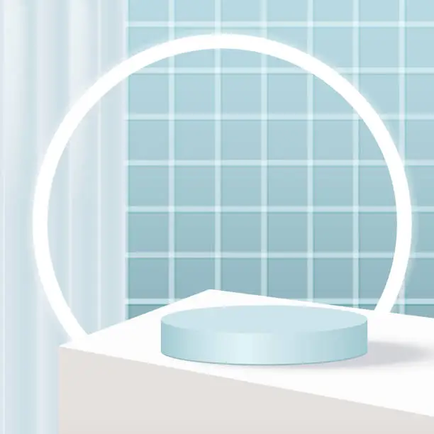 Vector illustration of 3d background products minimal podium scene with the geometric platform in the bathroom