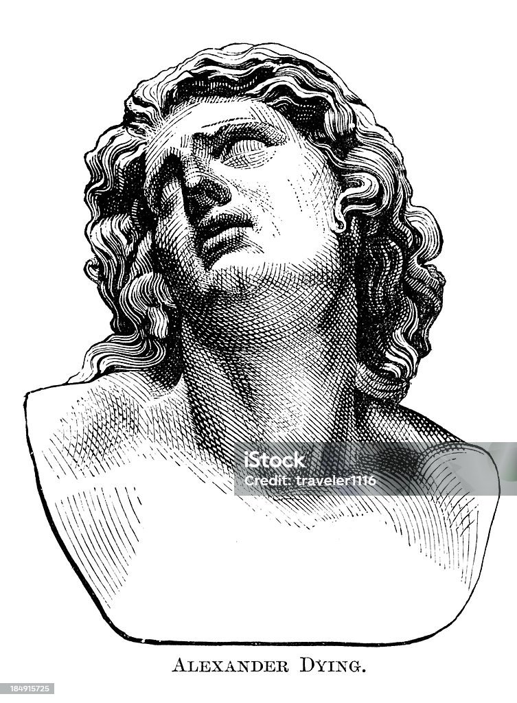 Alexander The Great Engraving Of Alexander The Great Dying From 1882. Classical Greek stock illustration