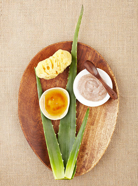 istock Still life with aloe vera, sugar scrub, honey 184915906