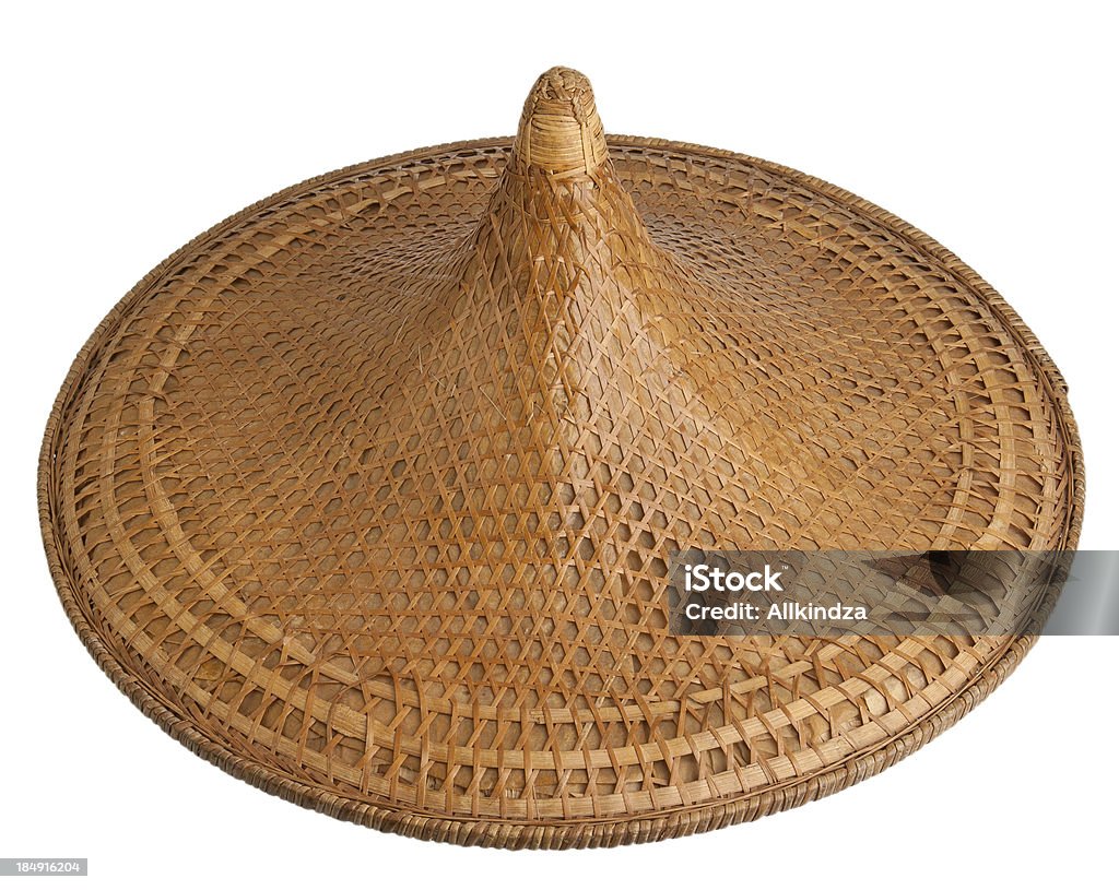 Saipan Coolie from above an isolated on white shot of a saipan coolie asian bamboo woven hat shot from above Asia Stock Photo