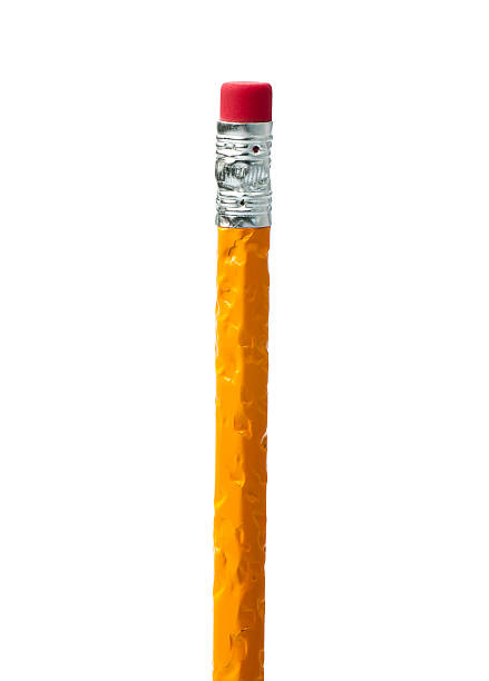 Yellow pencil with chewed up handle over a white background Bitten pencil, Isolated on white chewed stock pictures, royalty-free photos & images