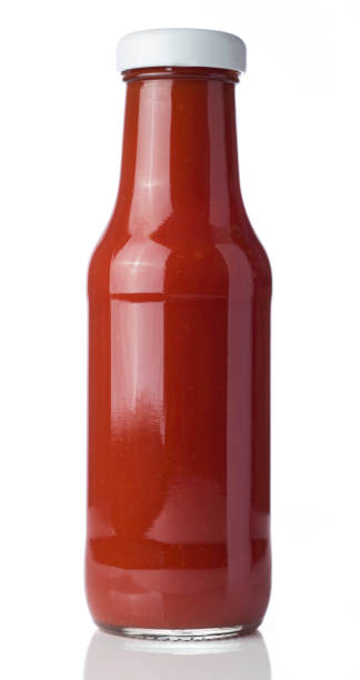 istock Glass bottle of tomato ketchup on a white background 184916499
