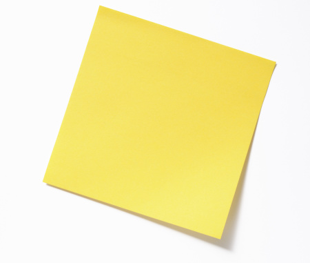 Collection of three colored sheet or sticky notes isolated on white background.