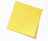 Isolated shot of blank yellow sticky note on white background