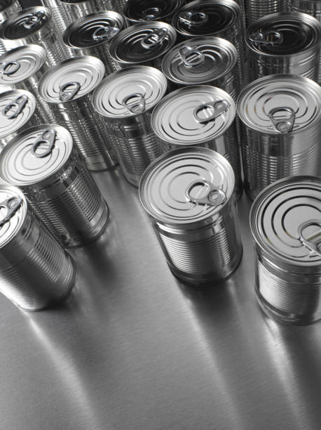 istock Silver Tin Cans on Stainless Steel 184916603