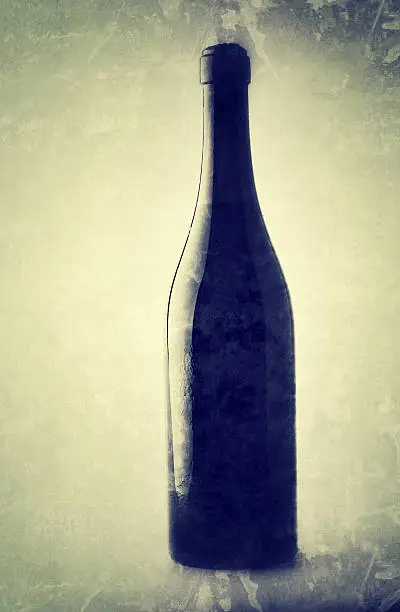 Red wine bottle. Vintage style: added texture and age effect.