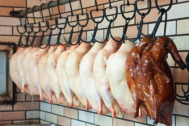 Hanging uncooked roast duck of Beijing,China