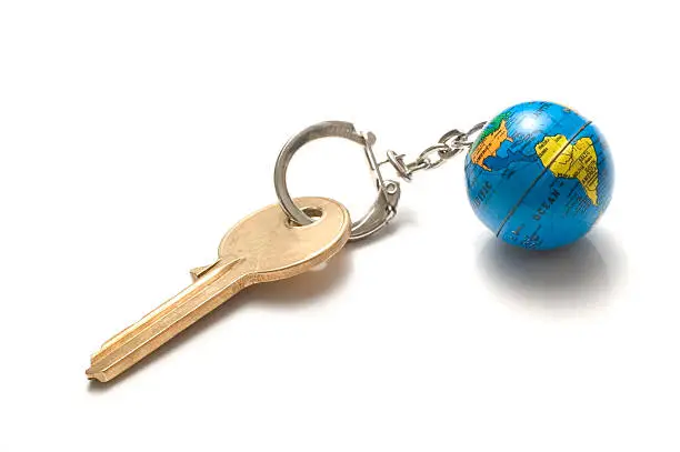 key attached to generic globe keyring.