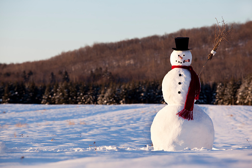 Landscape of line snowman in the morning