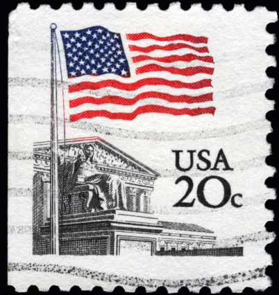 Cancelled Stamp From the United States: American Flag.