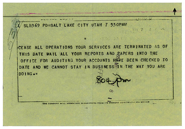 istock Old US termination of employment telegram, 1957 184918954