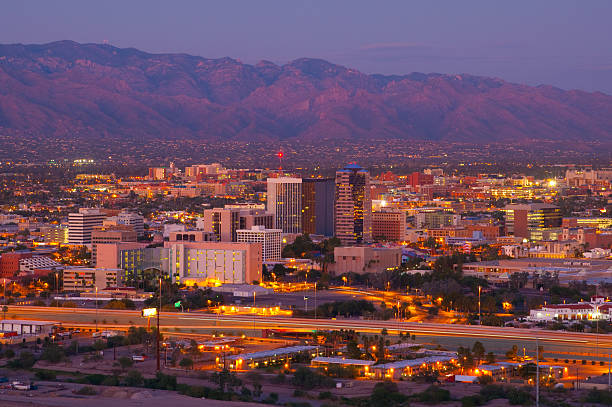 istock Tucson skyline and Catalina Mountains at dusk 184919140