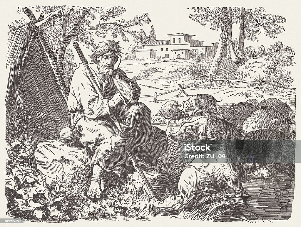 이 prodigal 아들, 돼지 (Luke 15, 11-32 - 로열티 프리 돼지 스톡 일러스트