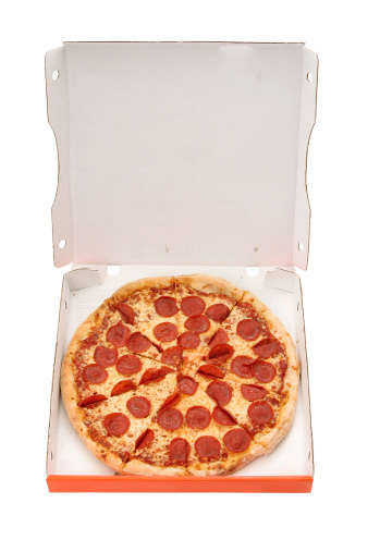 Picture of pizza in a box.