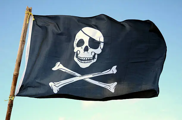 Photo of Close up of a pirate skull on a flag