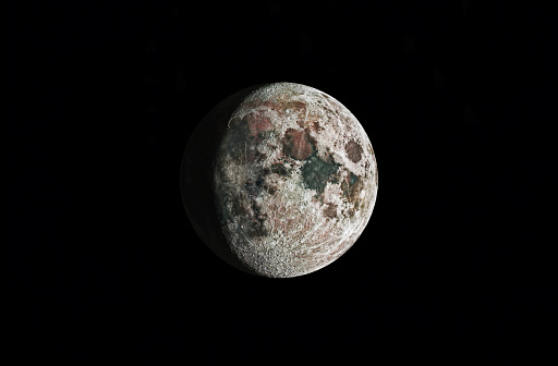 Close-up of the moon on a black background. Image of the moon with its real colors