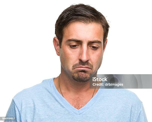 Hombre Triste Enfurruñado Foto de stock y más banco de imágenes de Azul - Azul, Blanco - Color, Camisa