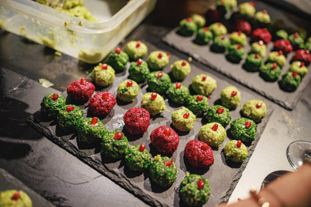 istock Rows of various vegetable Pkhali on a tray, traditional Georgian appetizer 1849200660