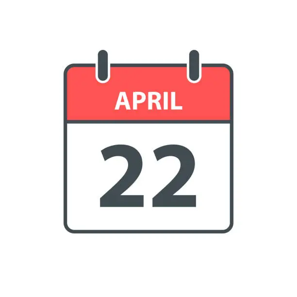Vector illustration of April 22 - Daily Calendar Icon in flat design style on white background