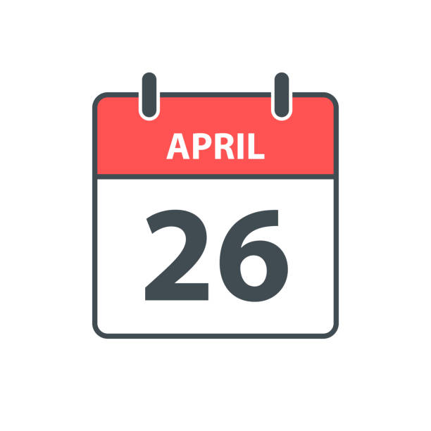 April 26 - Daily Calendar Icon in flat design style on white background April 26. Calendar Icon in a Flat Design style. Daily calendar isolated on blank background. Vector Illustration (EPS file, well layered and grouped). Easy to edit, manipulate, resize or colorize. Vector and Jpeg file of different sizes. april 26 vector flat daily calendar icon date and time stock illustrations