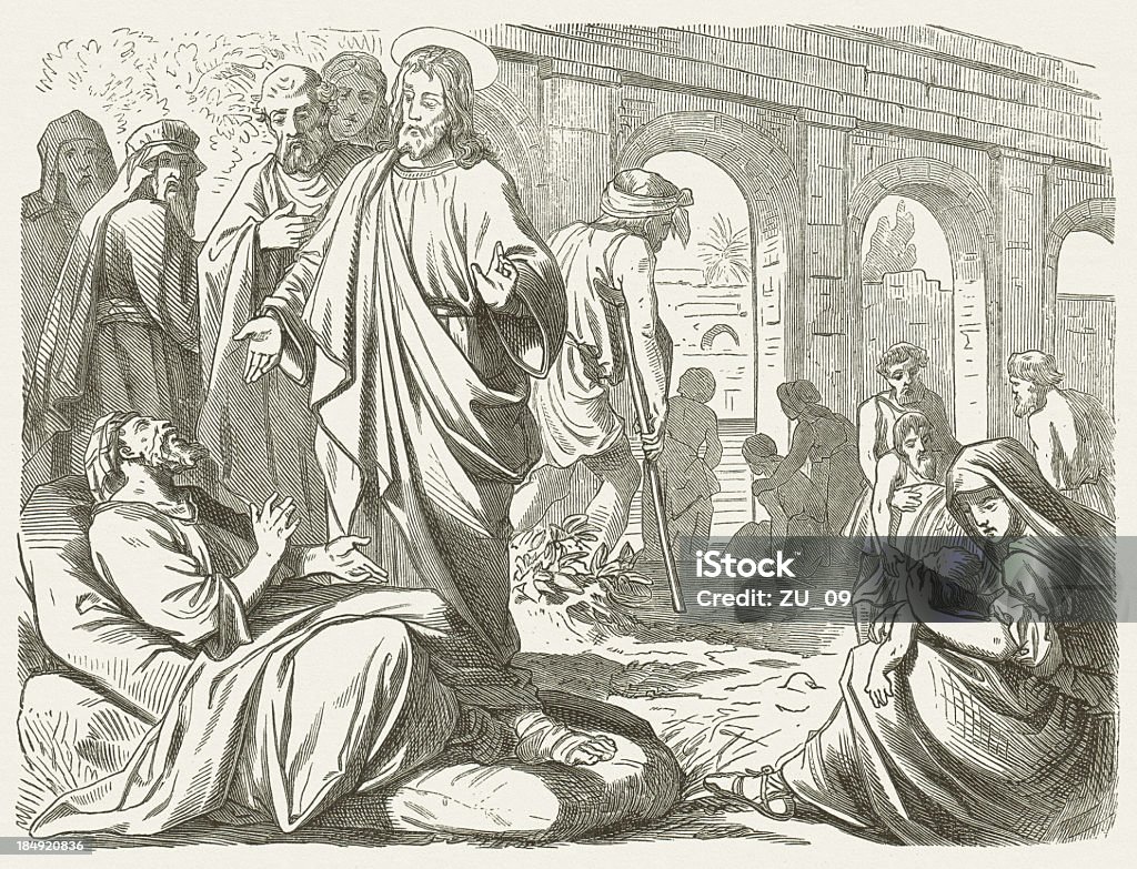 Jesus am Pool von Bethesda (John 5 - Lizenzfrei Bethesda-Zisterne Stock-Illustration