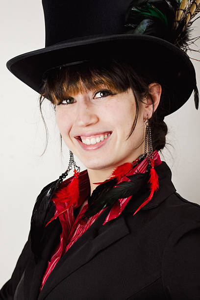 istock Pretty Brunette with a Top Hat and Feathers 184920854