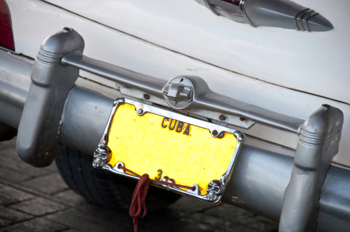A traditional old Cuban car licence plate. Blank to give copy space