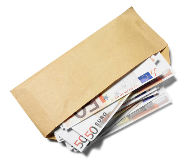 Brown Envelope Full of Euros stock photo