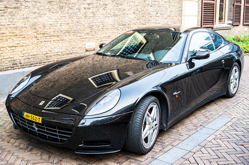 Ferrari 612 Scaglietti Gran Turismo sports car parked on the street in Zwolle.