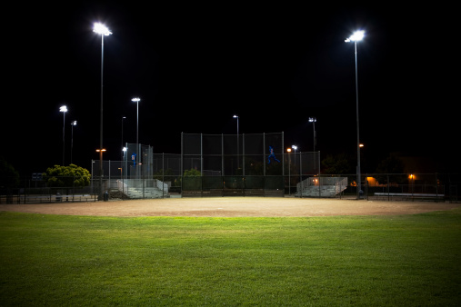 Baseball field shot at night with intended vignetting.