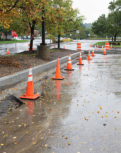 istock Line of Traffic Cones at Road Construction Site 184922172