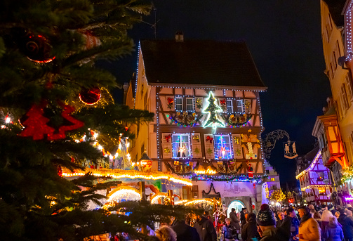 Old town illuminated and decorated like a fairy tale in Christmas festive season in Colmar,Alsace,France