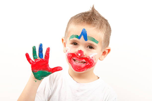 istock Boy having fun with finger paint XXXL 184923873