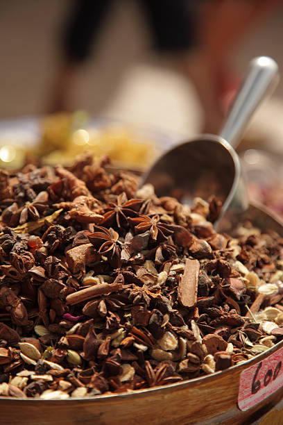 Spice stall in Marrakech market, Morocco stock photo