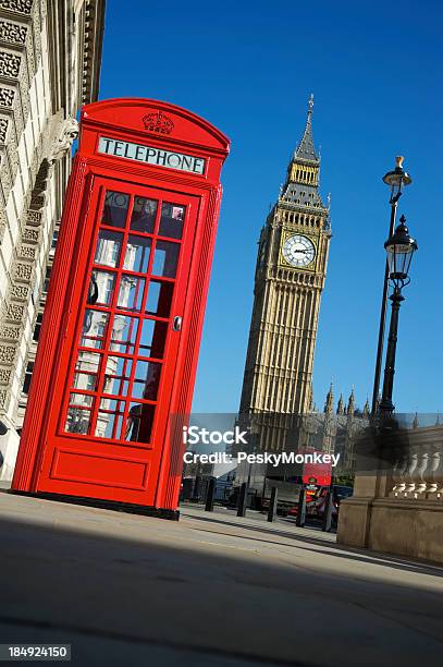 London Red Telephone Box With Big Ben Stock Photo - Download Image Now - Big Ben, Blue, Bright