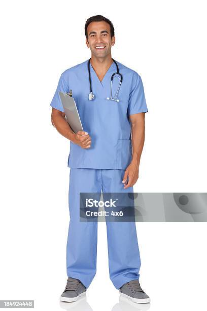 숫나사 간호사 입석 클립보드가 남자 간호사에 대한 스톡 사진 및 기타 이미지 - 남자 간호사, 남성, 서 있기
