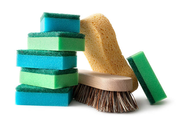 Cleaning: Sponges and Brush Isolated on White Background More Photos like this here... bath sponge photos stock pictures, royalty-free photos & images