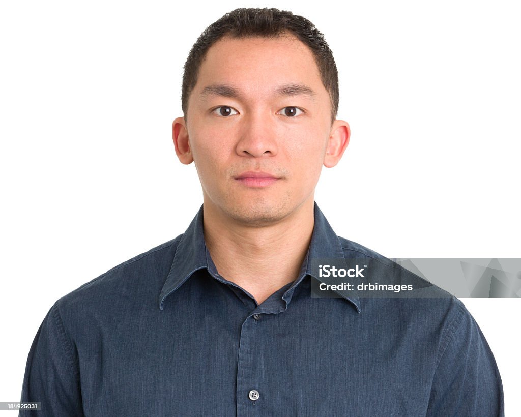 Serious Asian Man Mug Shot Portrait of a young man on a white background. http://s3.amazonaws.com/drbimages/m/pg.jpg Cut Out Stock Photo
