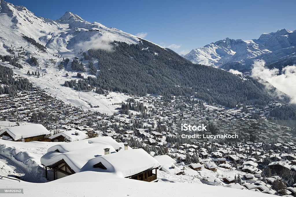 Panoramablick von M. Gele und Verbier Village - Lizenzfrei Abenteuer Stock-Foto