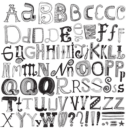 Image of hand drawn variation of letters isolated on white See related files 